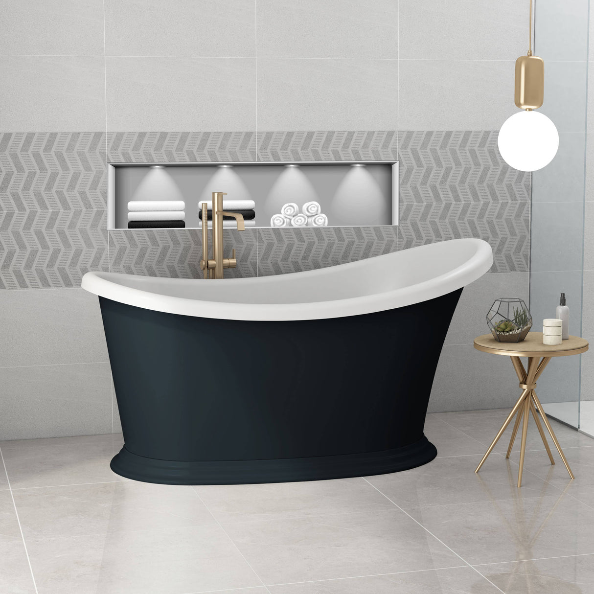 Bathmegastore Jean Acrylic Freestanding Bath L1350 x W750mm Painted BMJEANPAINTED-WH-WASTE
