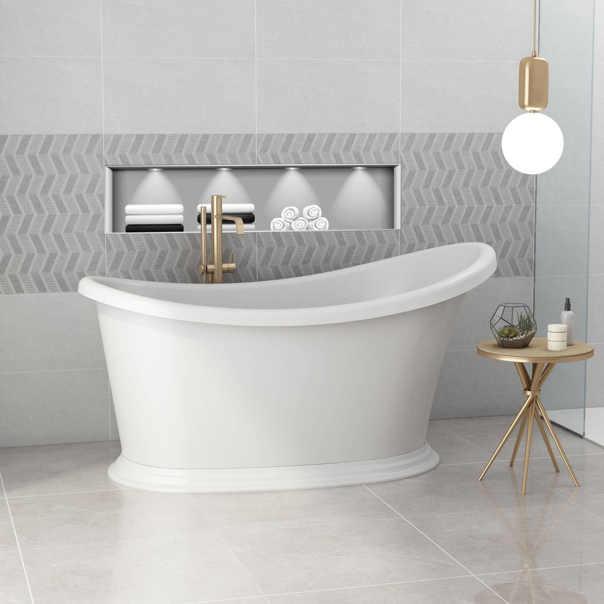 Bathmegastore Jean Acrylic Freestanding Bath L1350 x W750mm Polished White BMJEAN-WH-WASTE