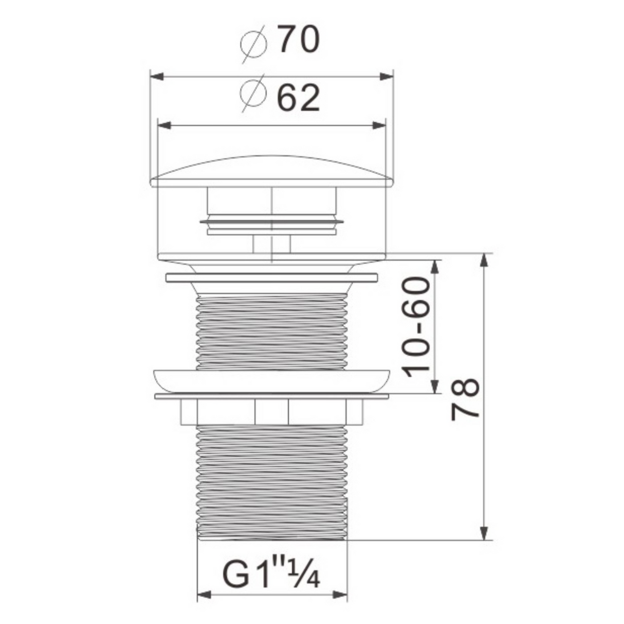 Ellsi White Ceramic Push Button Click Clack Basin Waste - Unslotted CERW002WH LD