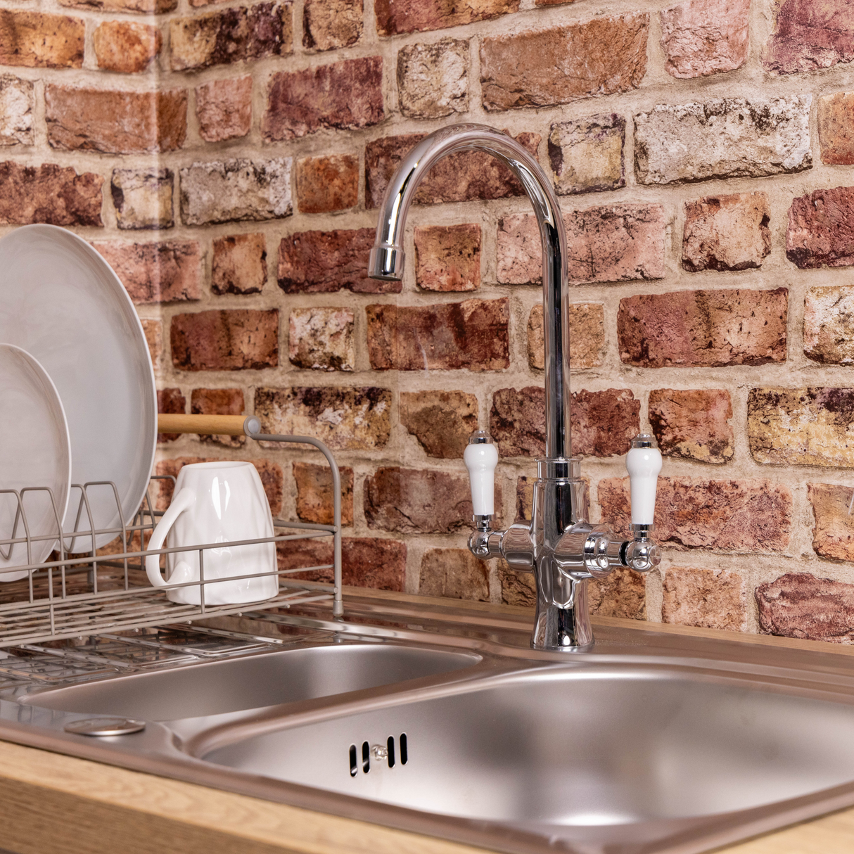 Ellsi Cora Traditional Twin Lever Kitchen Mixer Tap Chrome COR-01-CH LS1