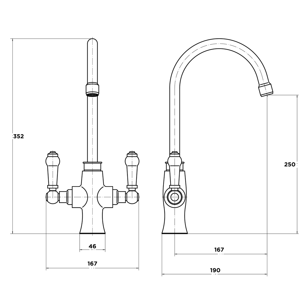 Ellsi Cora Traditional Twin Lever Kitchen Mixer Tap Chrome COR-01-CH LD