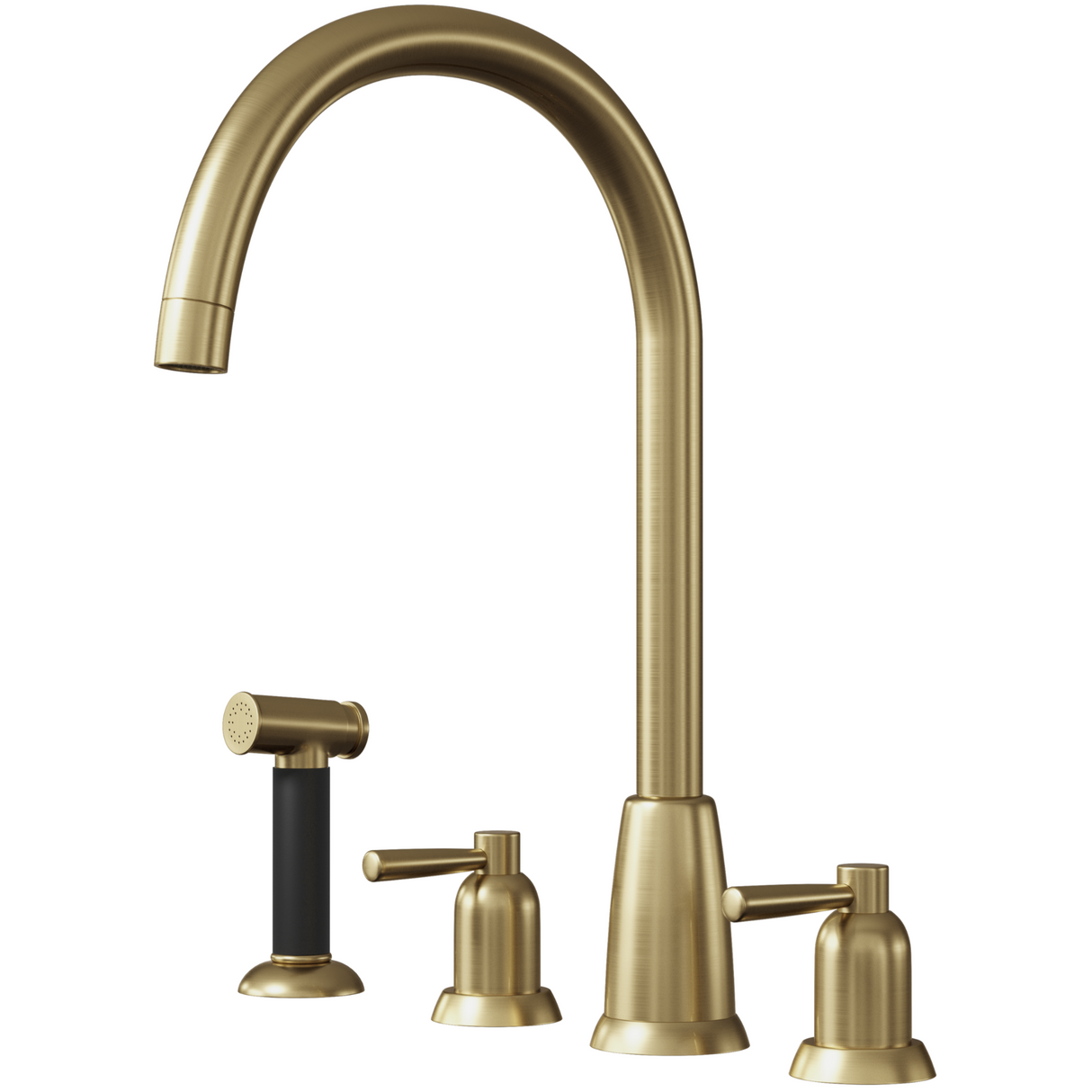 Ellsi Cuthbert 4-Hole Kitchen Mixer Tap With Lever Handles & Pull-Out Rinser BRUSHED BRASS CUT-02-BB
