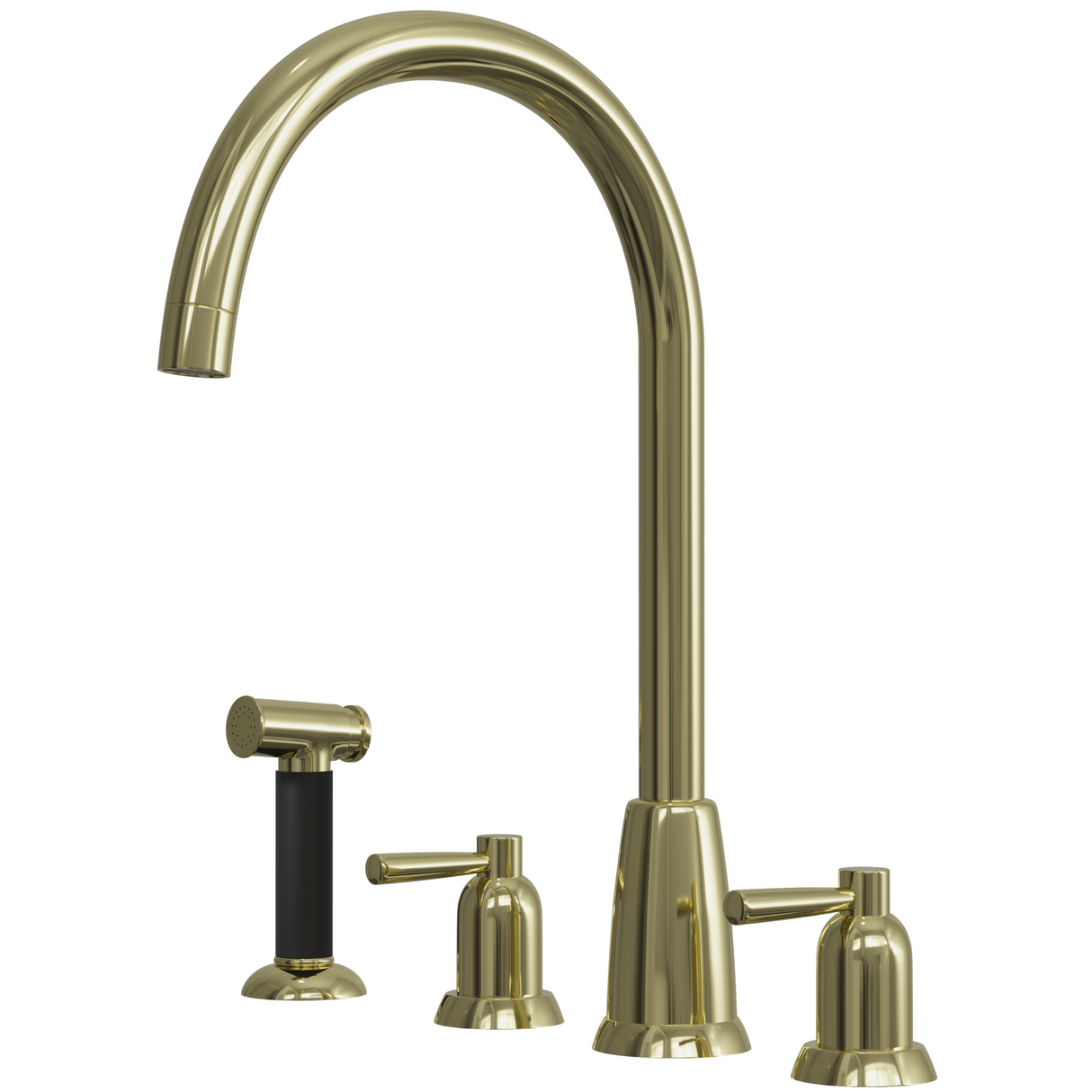 Ellsi Cuthbert 4-Hole Kitchen Mixer Tap With Lever Handles & Pull-Out Rinser POLISHED BRASS CUT-02-POB