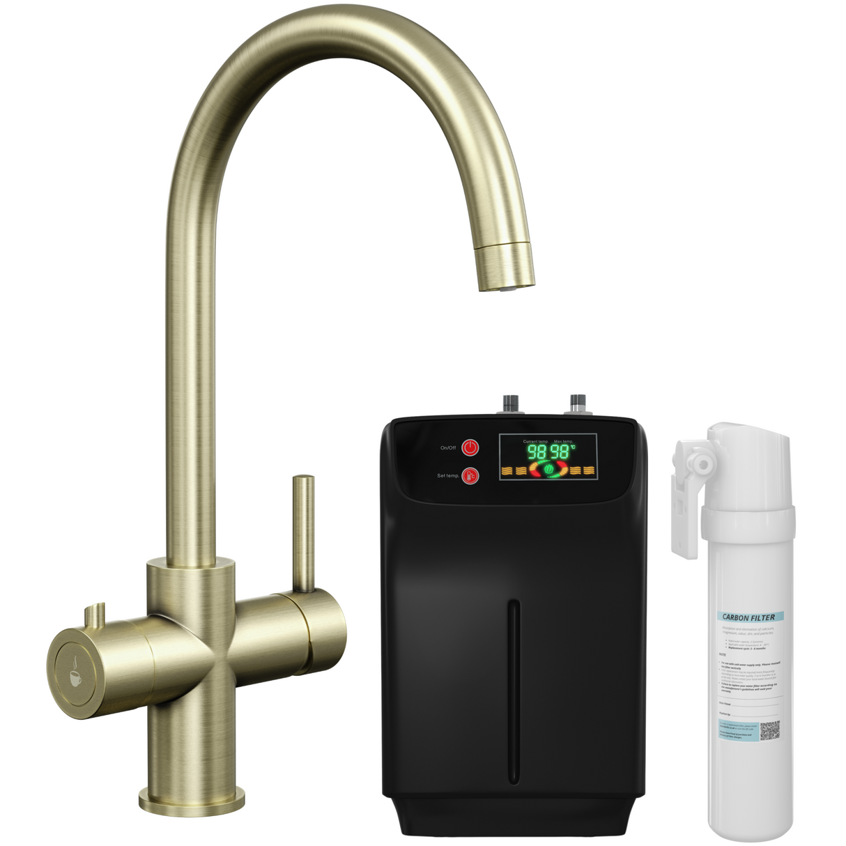 Ellsi Cygne 3in1 Instant Boiling Water Tap With Boiler & Filter BRUSHED BRASS HWT-KIT-12-BB