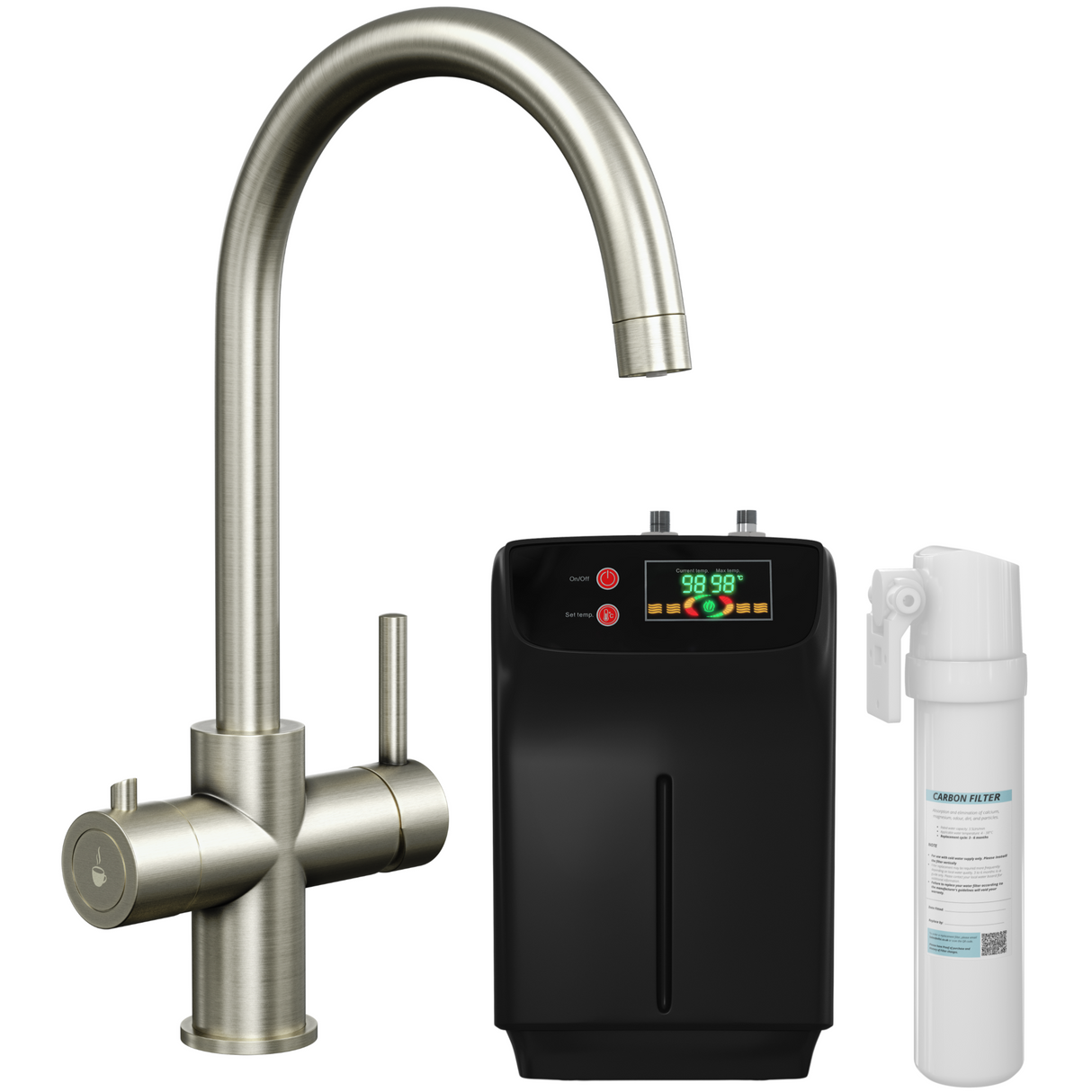 Ellsi Cygne 3in1 Instant Boiling Water Tap With Boiler & Filter BRUSHED STEEL HWT-KIT-12-BS