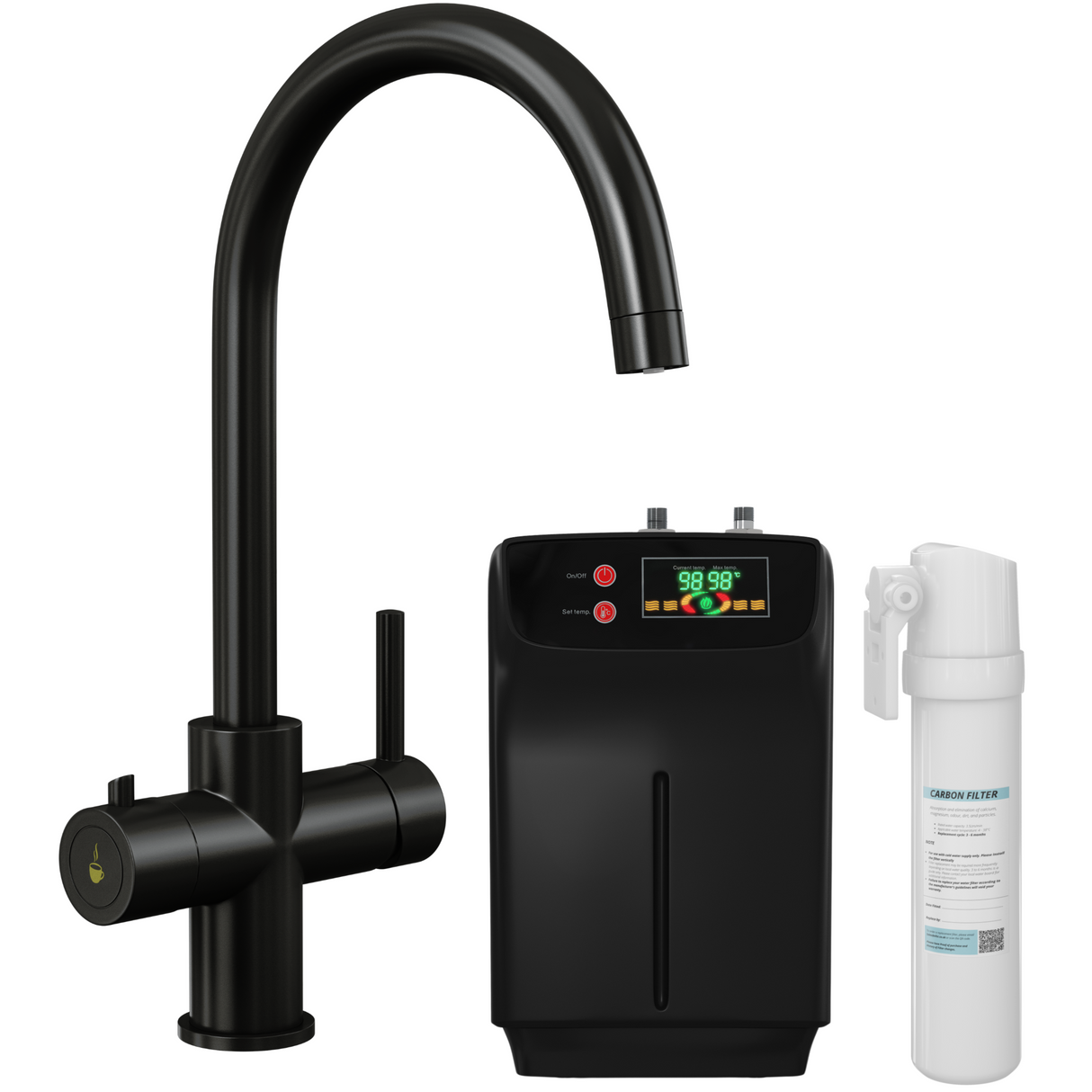 Ellsi Cygne 3in1 Instant Boiling Water Tap With Boiler & Filter MATT BLACK HWT-KIT-12-MB