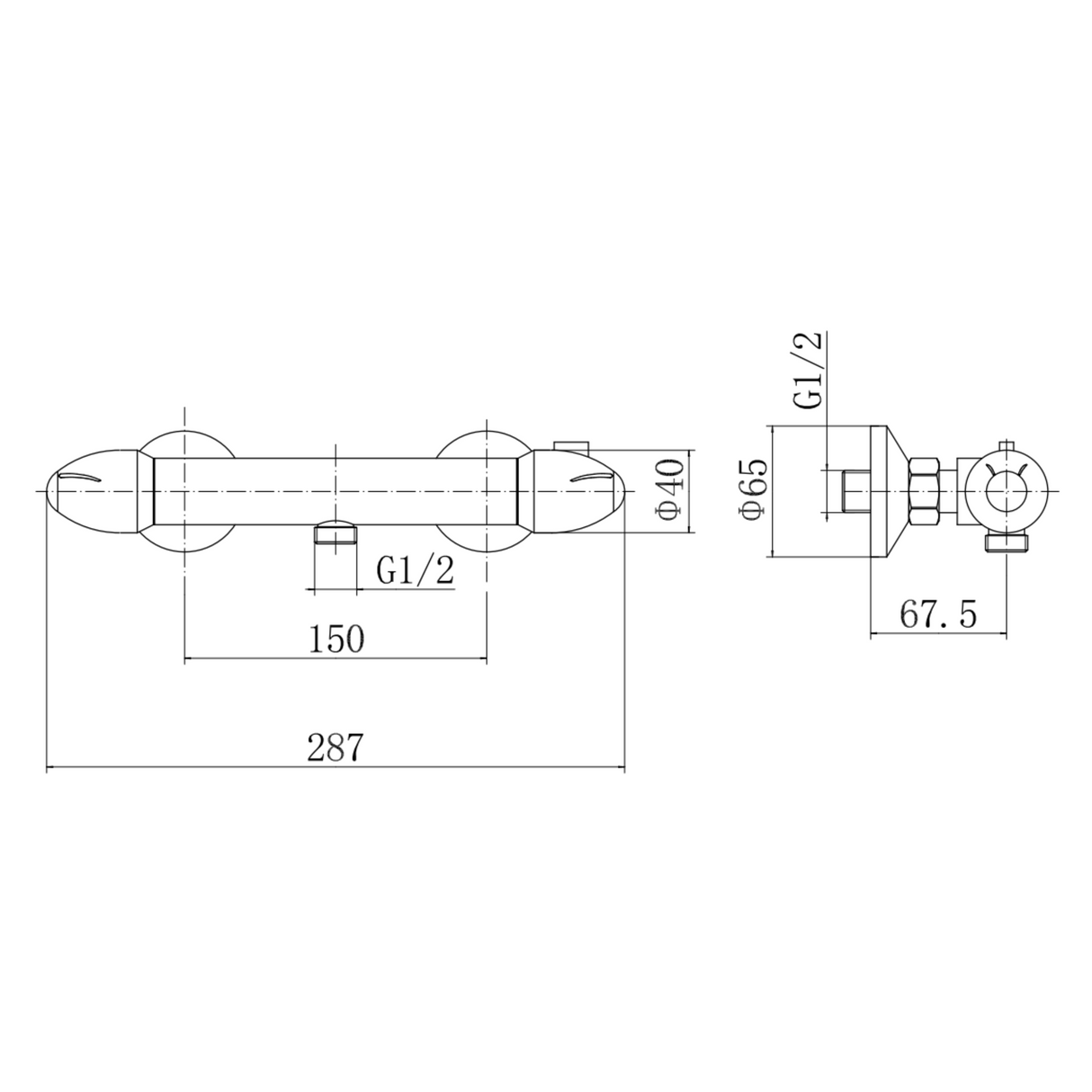 Ellsi Dew Exposed Thermostatic Bar Shower Valve Chrome TBV-02-CH LD