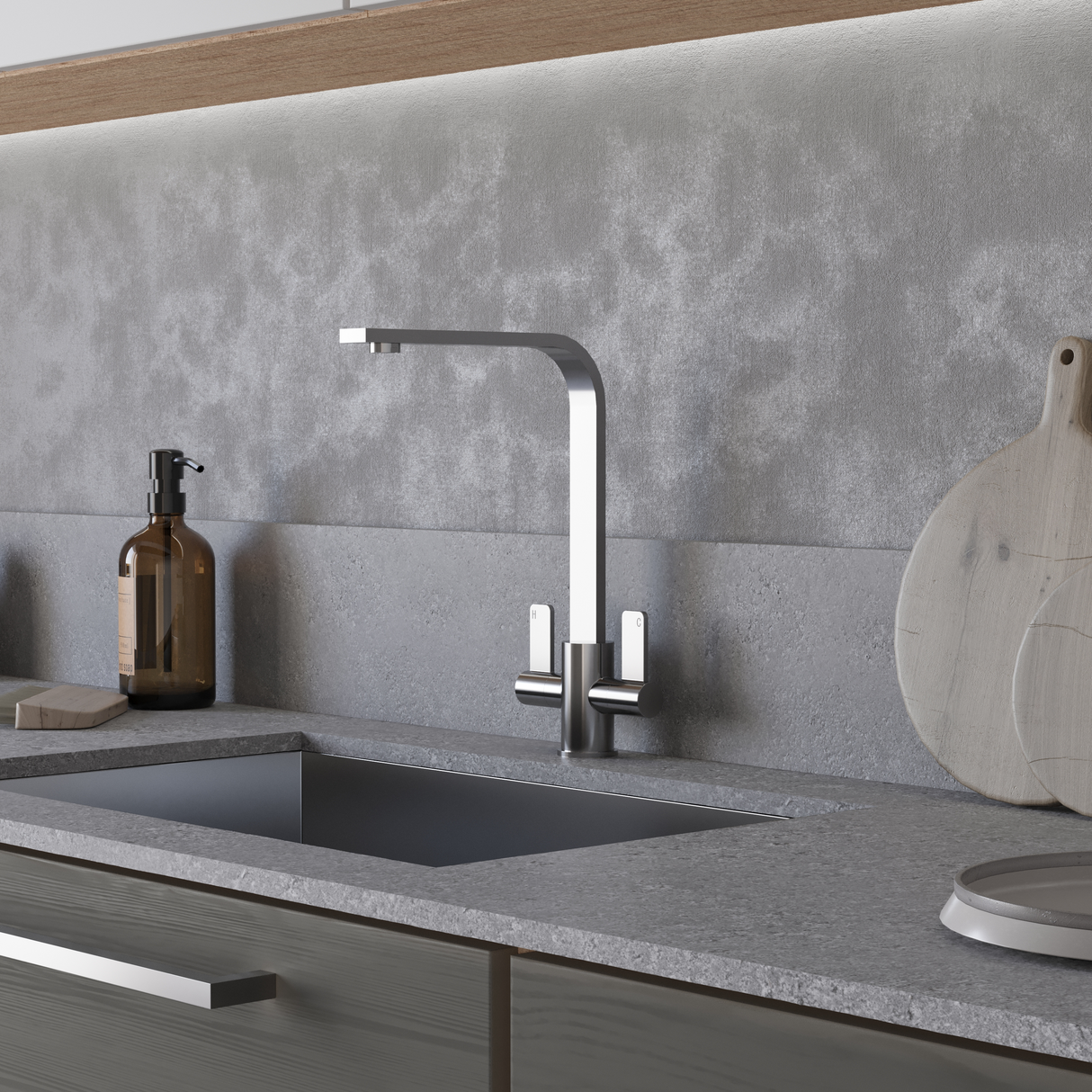 Ellsi Eben Twin Lever Kitchen Mixer Tap CHROME EBE-01-CH LS