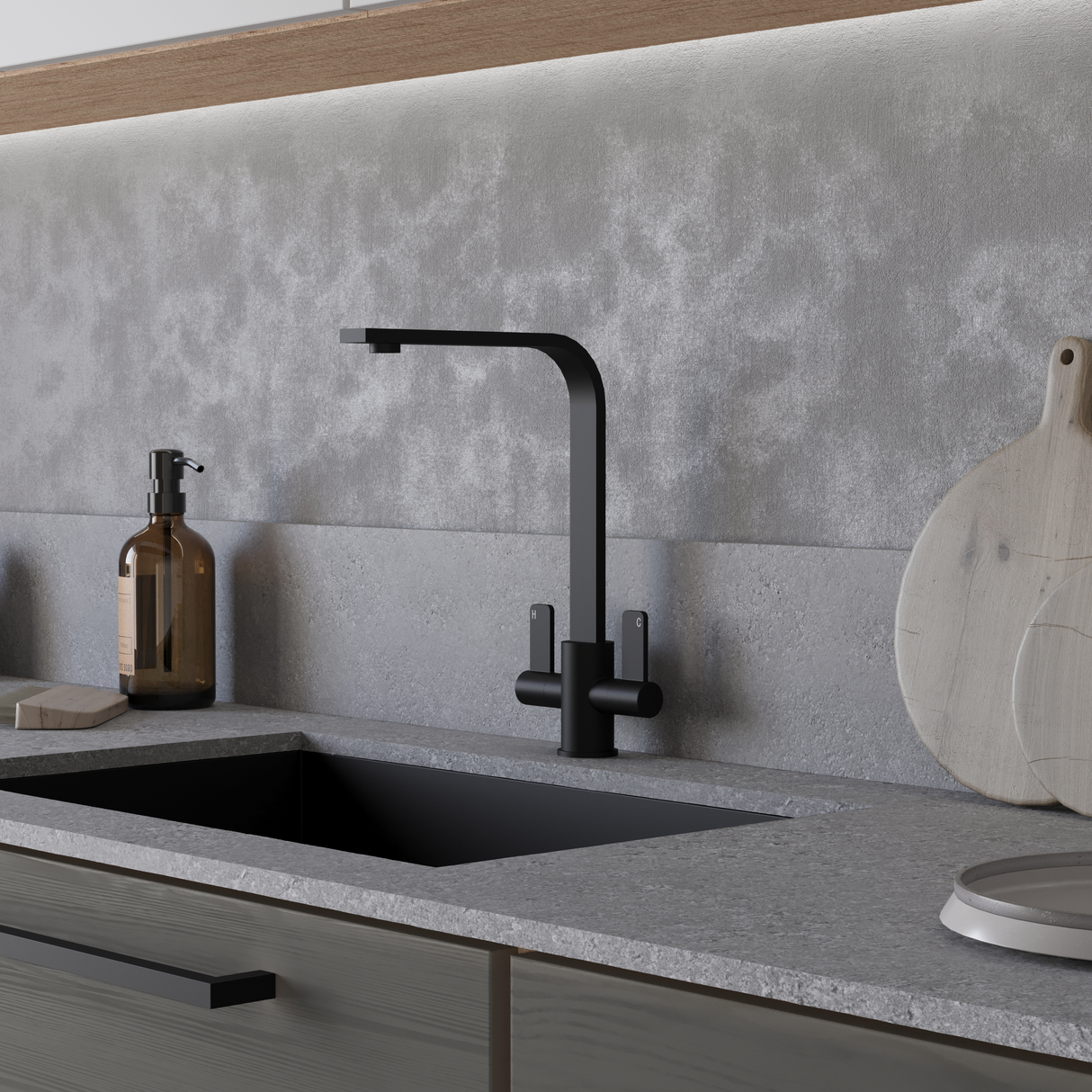 Ellsi Eben Twin Lever Kitchen Mixer Tap MATT BLACK EBE-01-MB LS