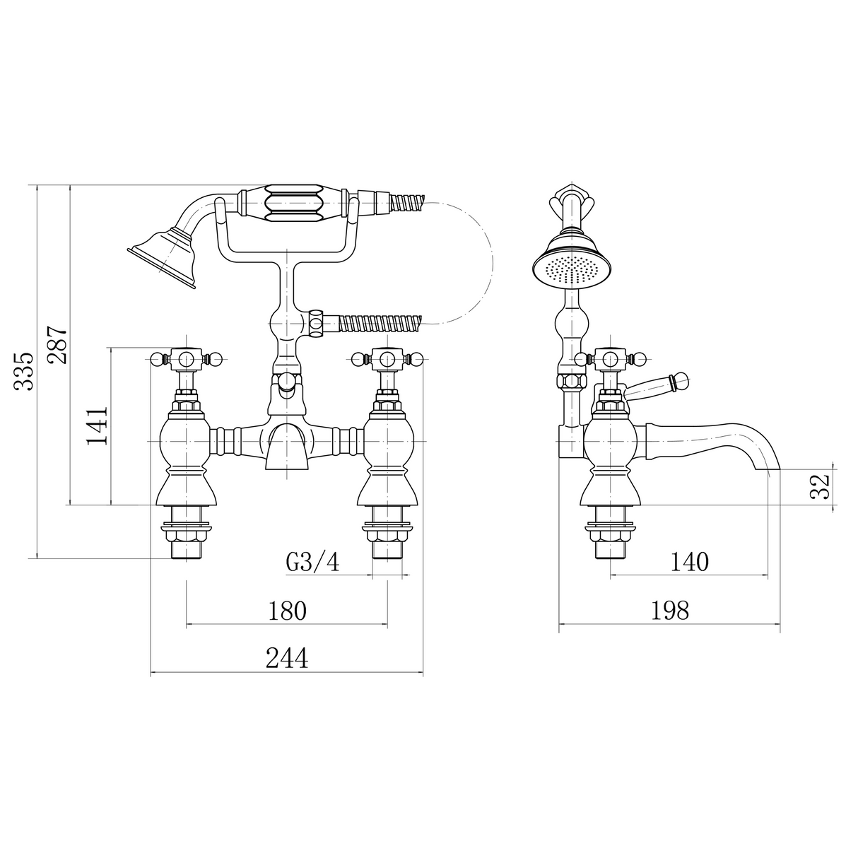 Ellsi Eden Bath Shower Mixer Tap & Shower Kit Chrome EDE-02-CH LD