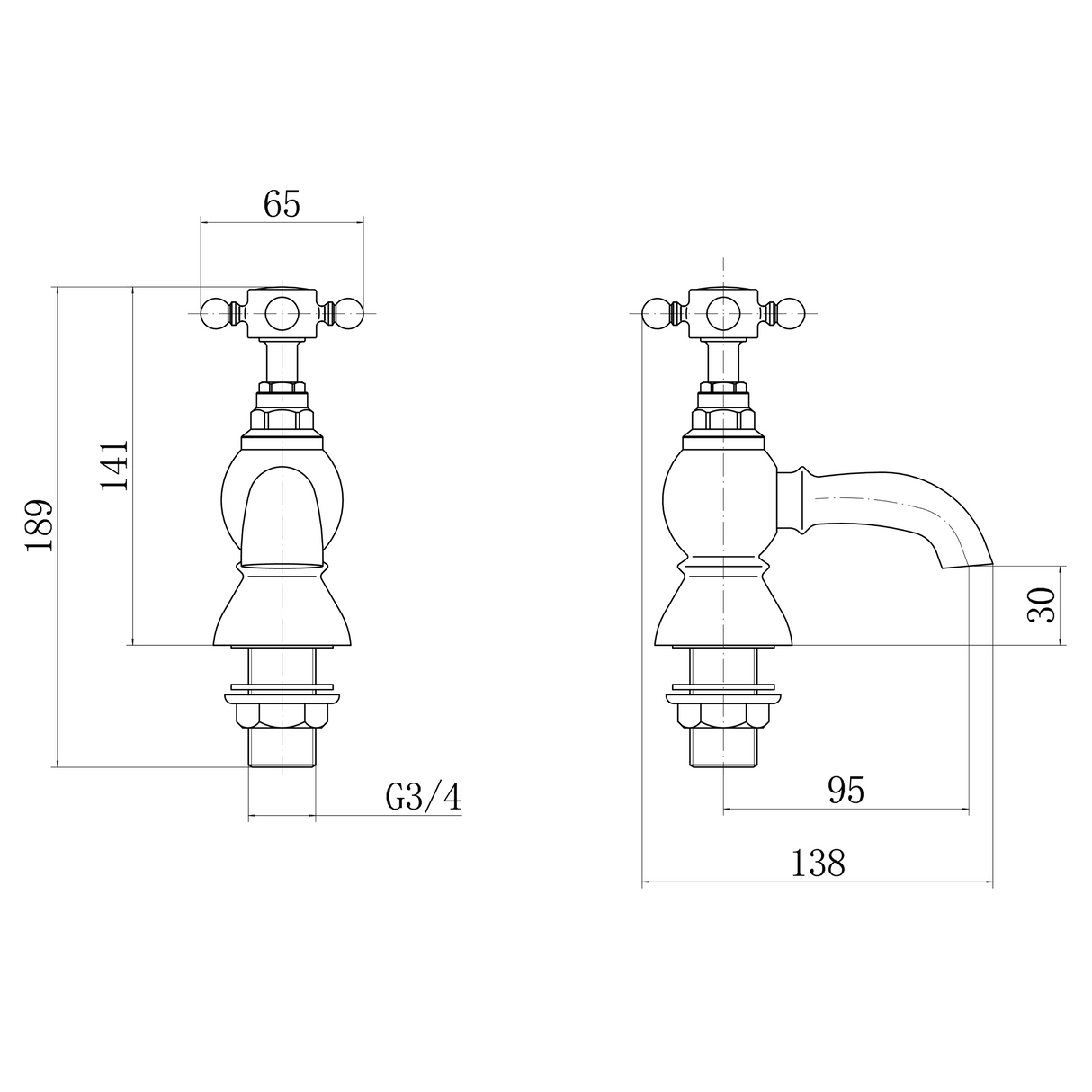 Ellsi Eden Bath Pillar Taps Chrome EDE-05-CH LD