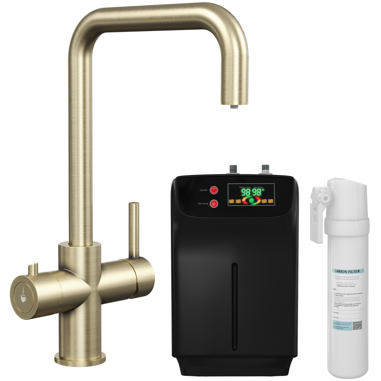 Ellsi Elise 3in1 Instant Boiling Water Tap With Boiler & Filter BRUSHED BRASS HWT-KIT-01-BB