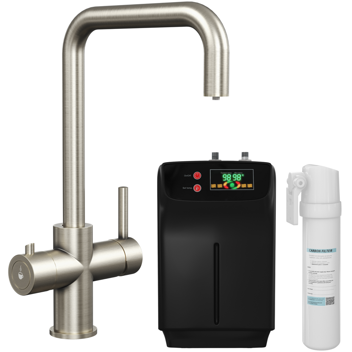 Ellsi Elise 3in1 Instant Boiling Water Tap With Boiler & Filter BRUSHED STEEL HWT-KIT-01-BS