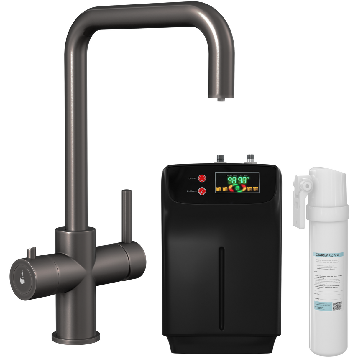 Ellsi Elise 3in1 Instant Boiling Water Tap With Boiler & Filter GUN METAL HWT-KIT-01-GM