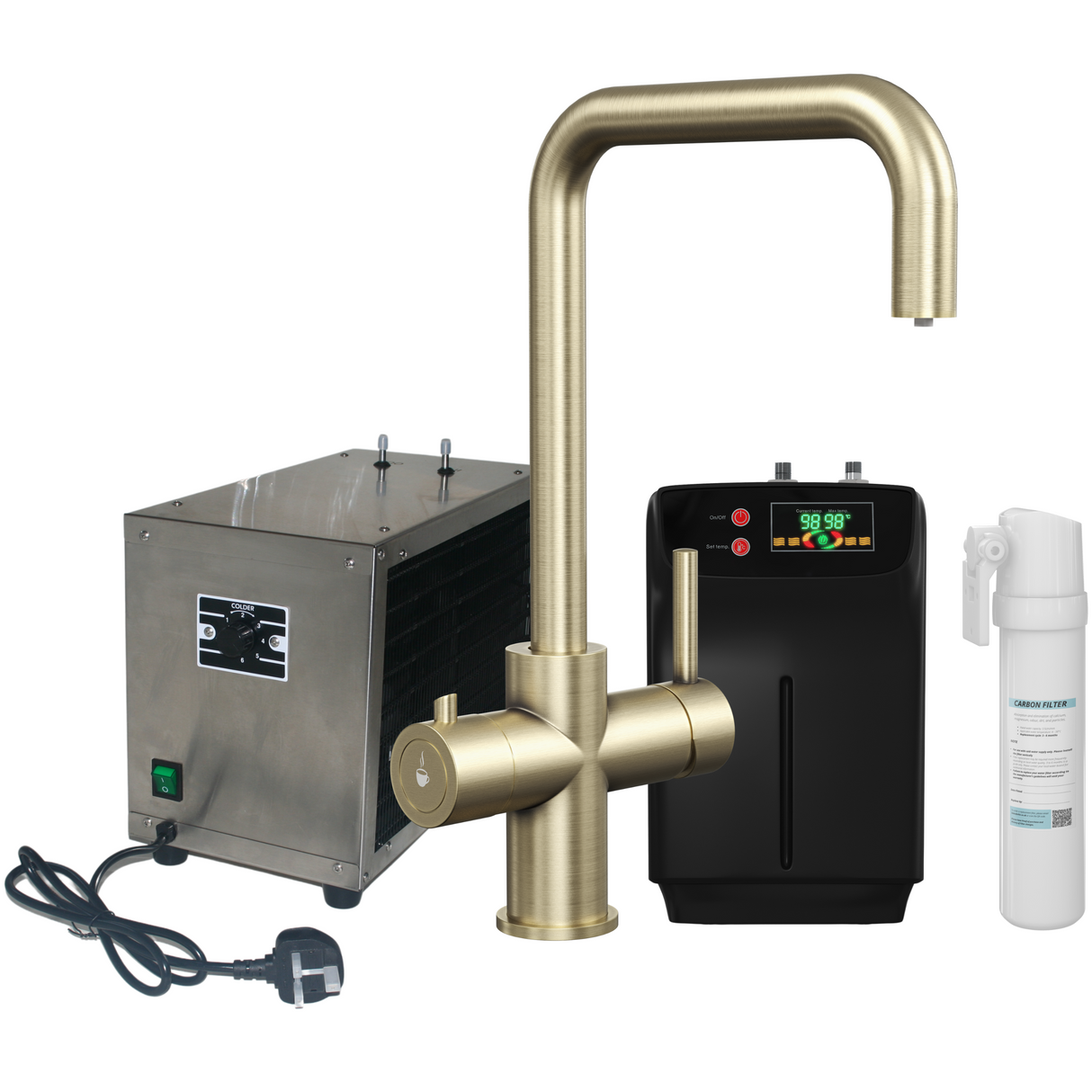 Ellsi Elise 4in1 Instant Boiling Water Tap With Boiler, Filter & Chiller BRUSHED BRASS HWT-KIT-17-BB