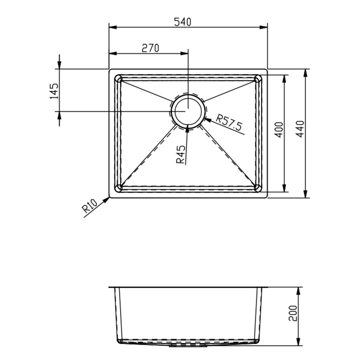 Ellsi Elite 1.0 Bowl Stainless Steel Undermount Kitchen Sink 540mm x 440mm