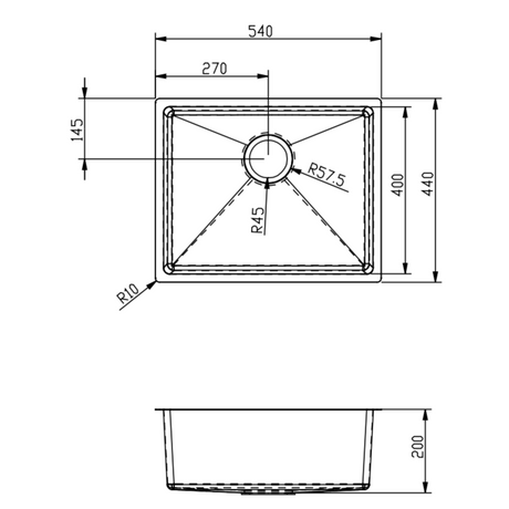Ellsi Elite 1.0 Bowl Stainless Steel Undermount Kitchen Sink 540mm x 440mm