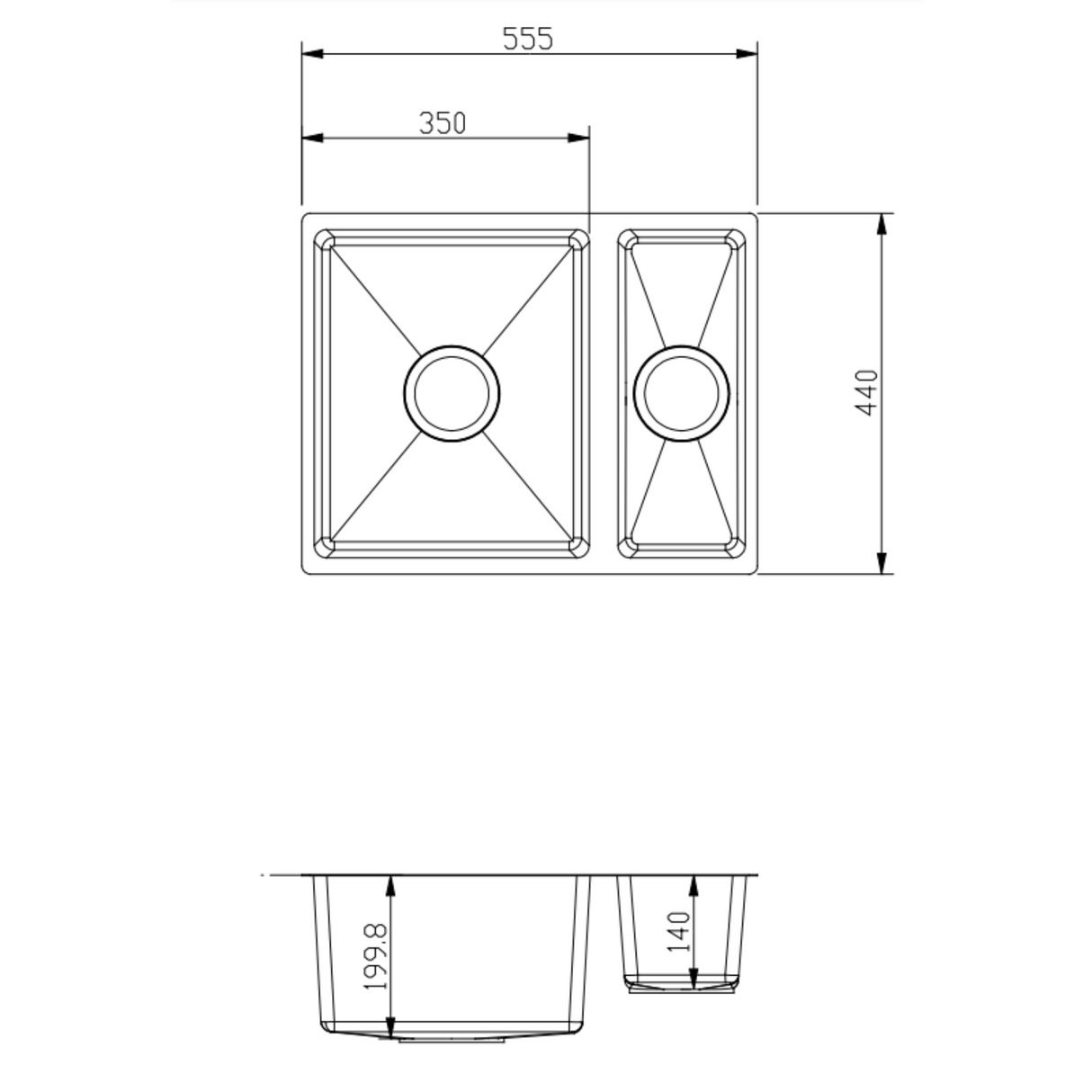 Ellsi Elite 1.5 Bowl Stainless Steel Undermount Kitchen Sink 555mm x 440mm LD