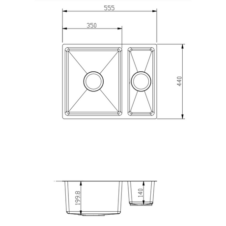 Ellsi Elite 1.5 Bowl Stainless Steel Undermount Kitchen Sink 555mm x 440mm LD