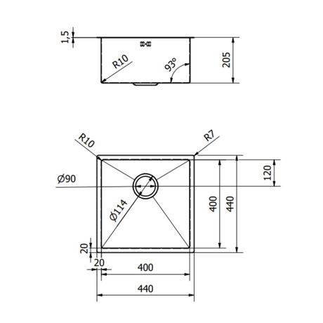 Ellsi 1.0 Bowl Undermount Kitchen Sink 440mm x 440mm LD
