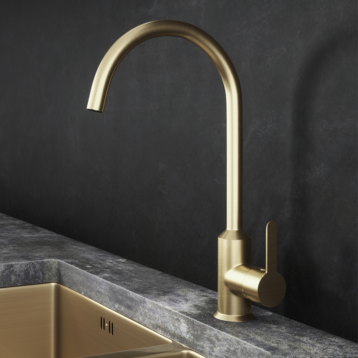 Ellsi Entice Cold Start Single Lever Kitchen Mixer Tap BRUSHED BRASS ENT-01-BB LS