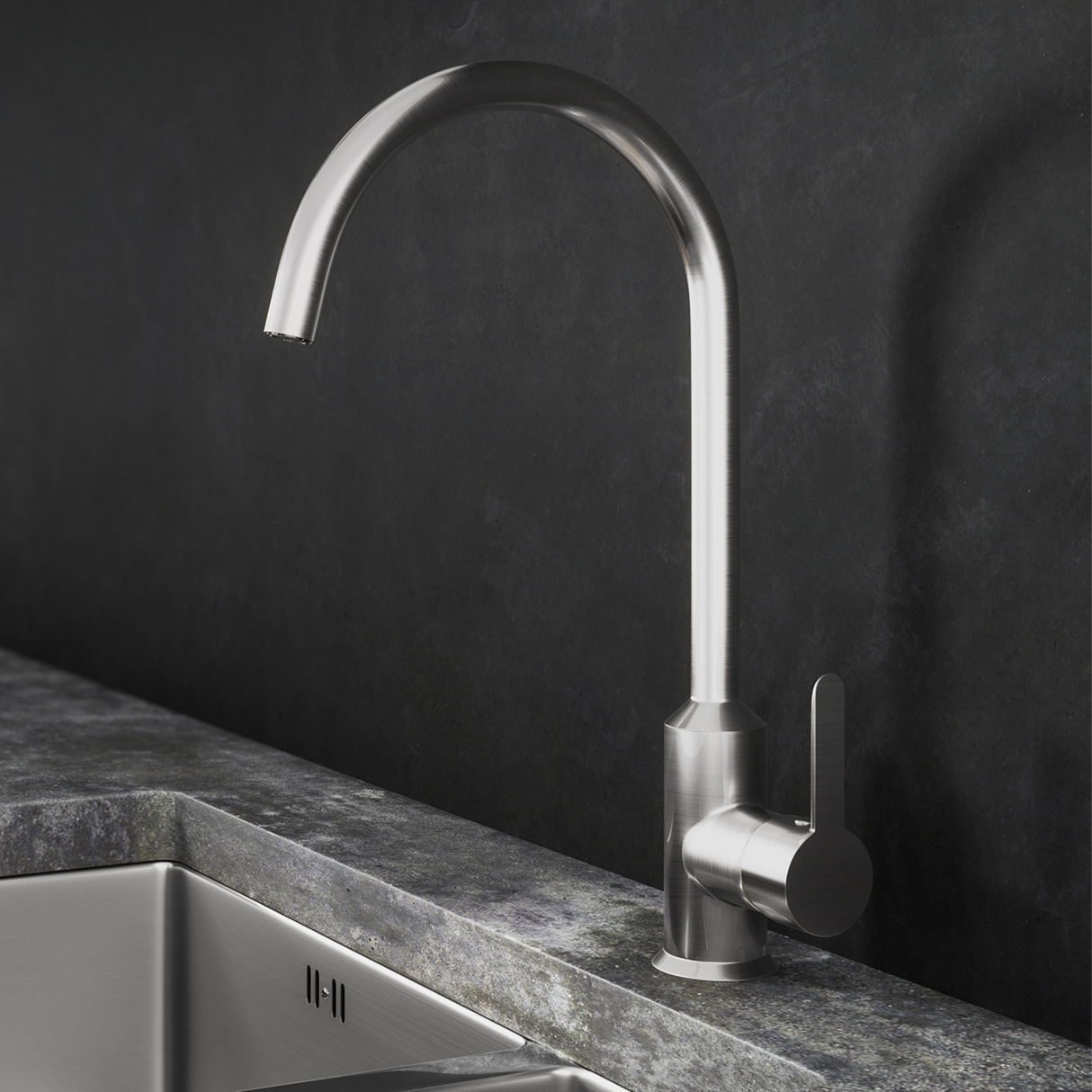 Ellsi Entice Cold Start Single Lever Kitchen Mixer Tap BRUSHED STEEL ENT-01-BS LS