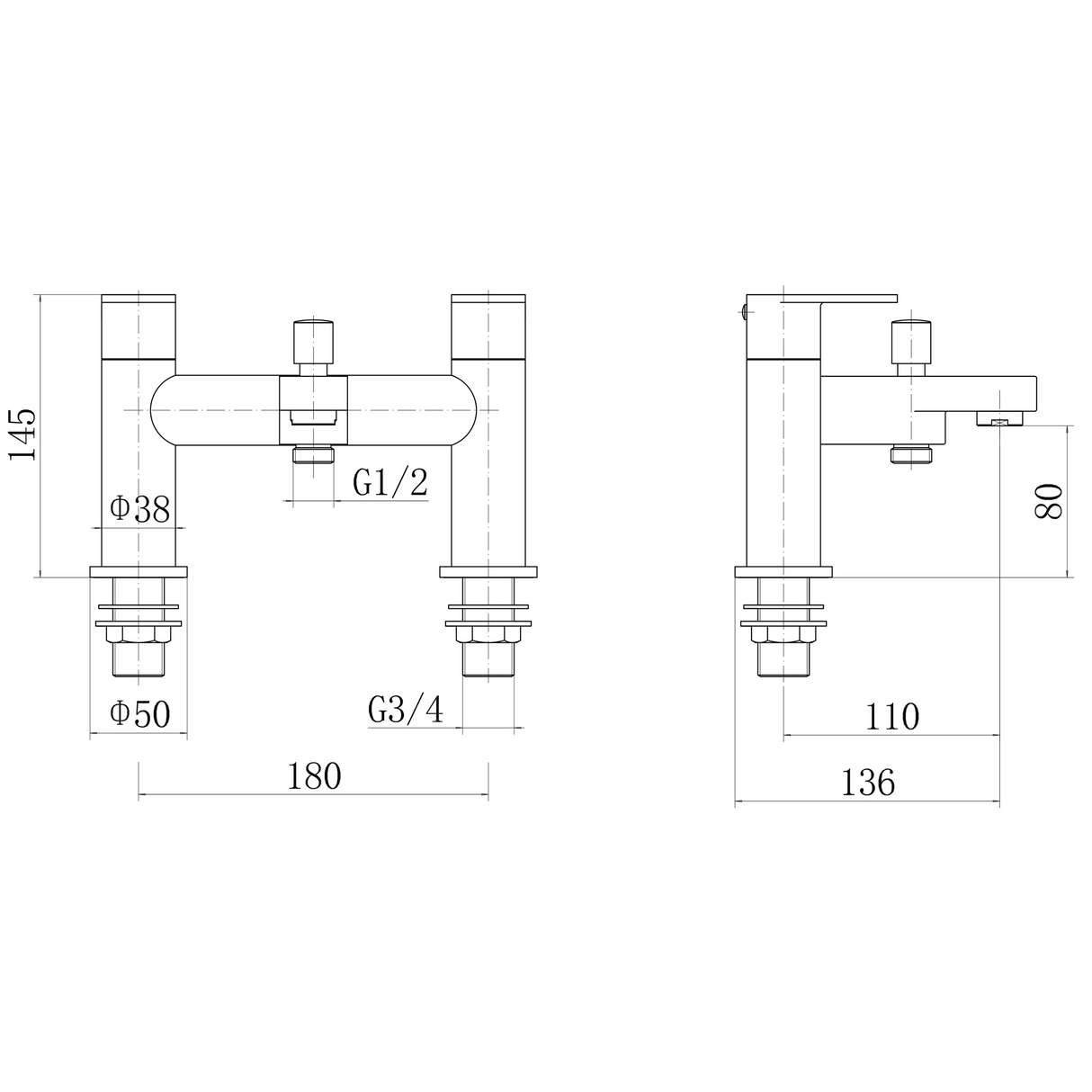 Ellsi Juno Bath Shower Mixer Tap & Shower Kit Chrome JUN-02-CH LD