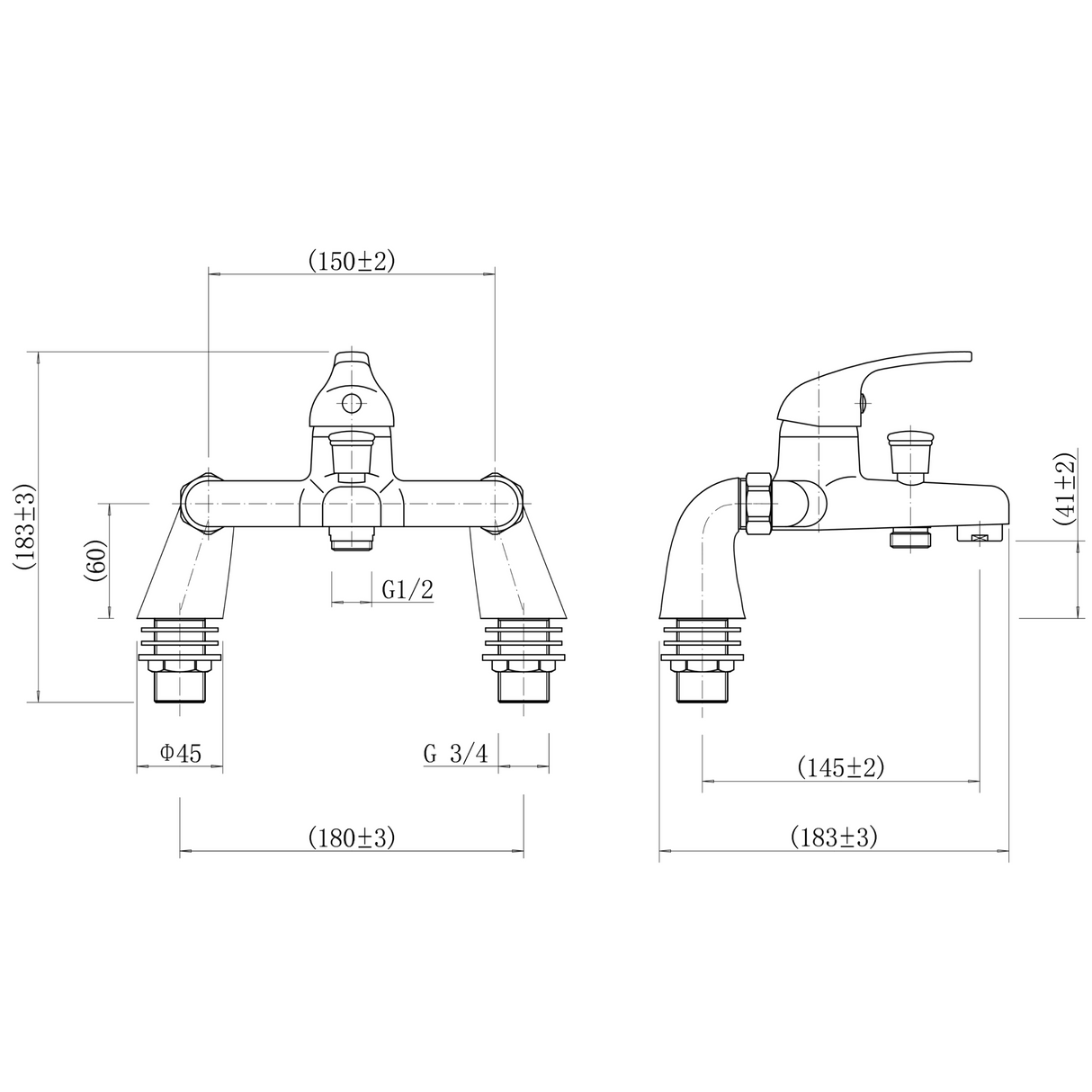 Ellsi Loop Pillar Mounted Bath Shower Mixer Tap & Shower Kit Chrome LOO-02-CH LD