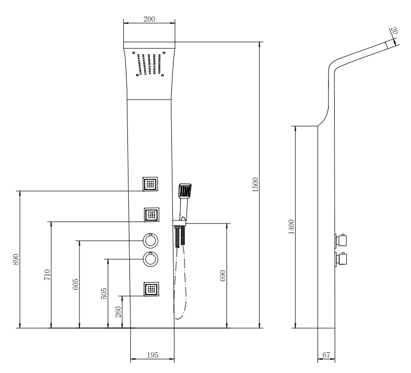 Ellsi Luna Thermostatic Shower Tower Panel LD