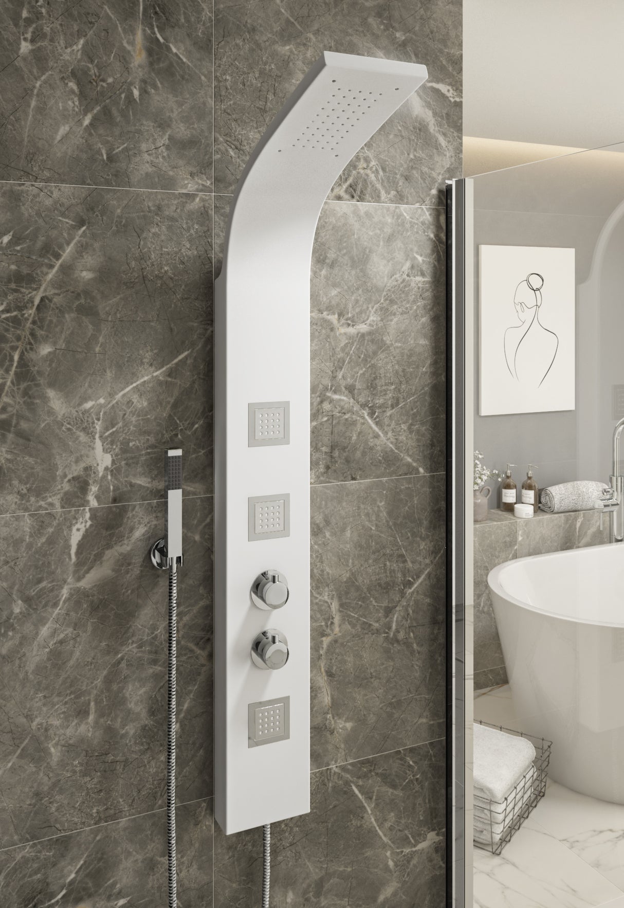 Ellsi Luna Thermostatic Shower Tower Panel Matt White MATT WHITE PDT-000426 LS