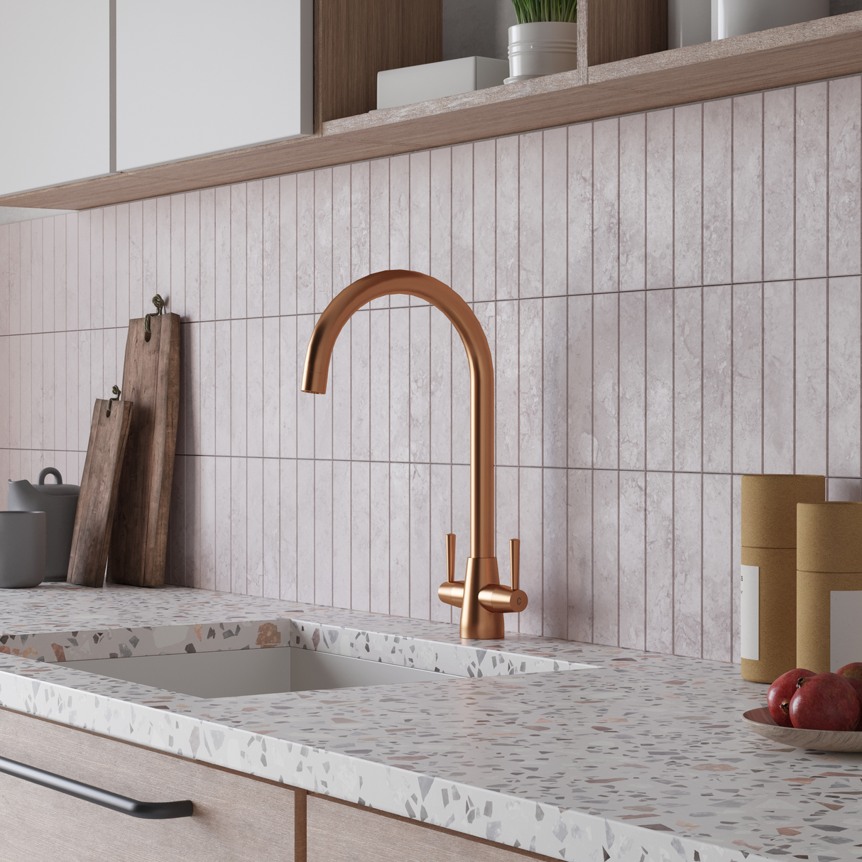 Ellsi Lusso Twin Lever Kitchen Mixer Tap BRUSHED COPPER LUS-01-BC LS