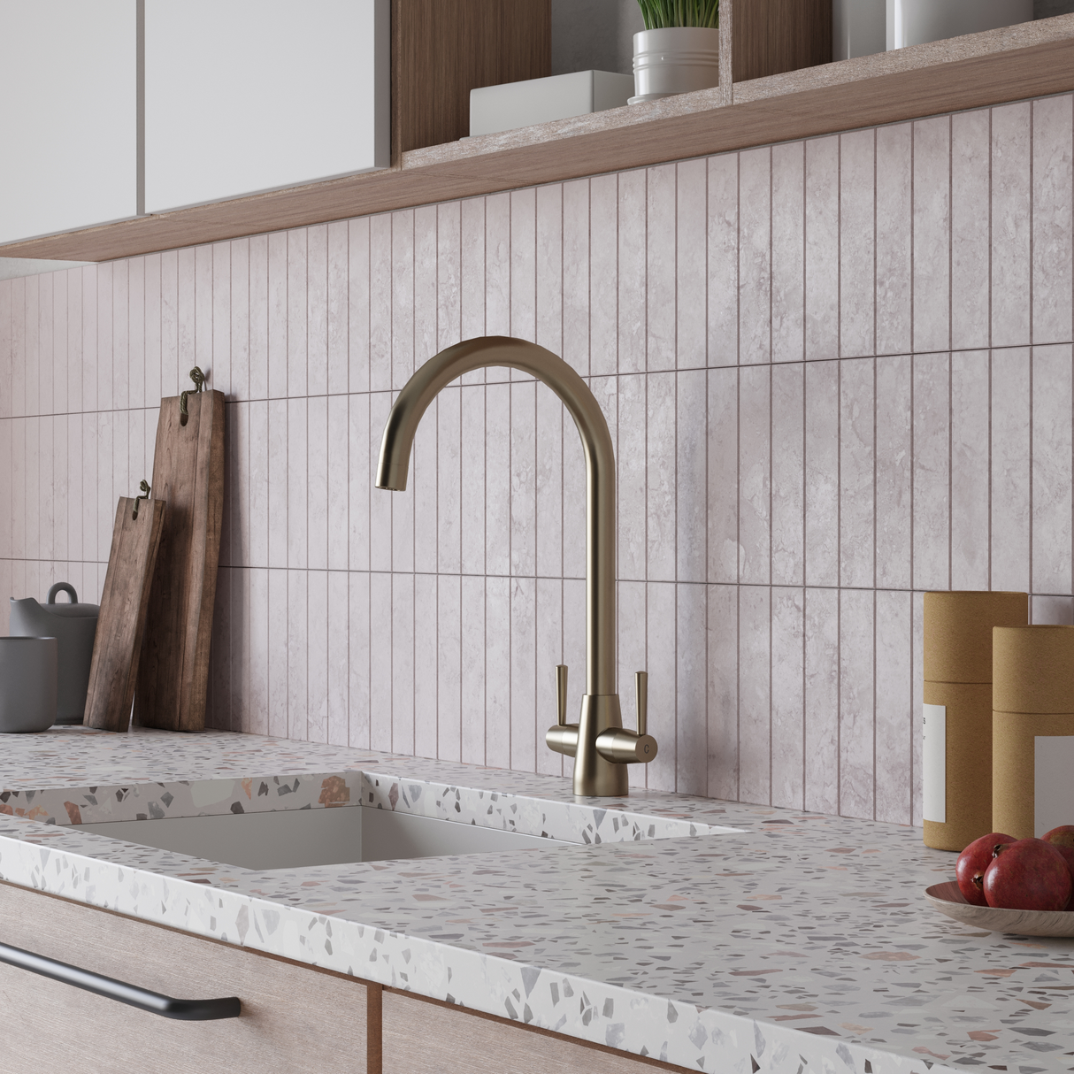 Ellsi Lusso Twin Lever Kitchen Mixer Tap BRUSHED STEEL LUS-01-BS LS