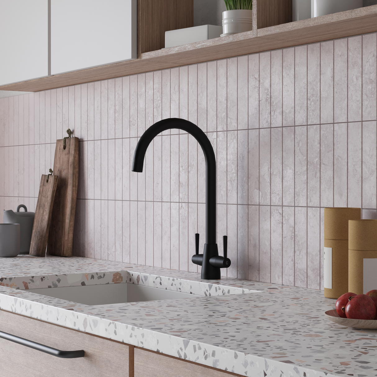 Ellsi Lusso Twin Lever Kitchen Mixer Tap MATT BLACK LUS-01-MB LS