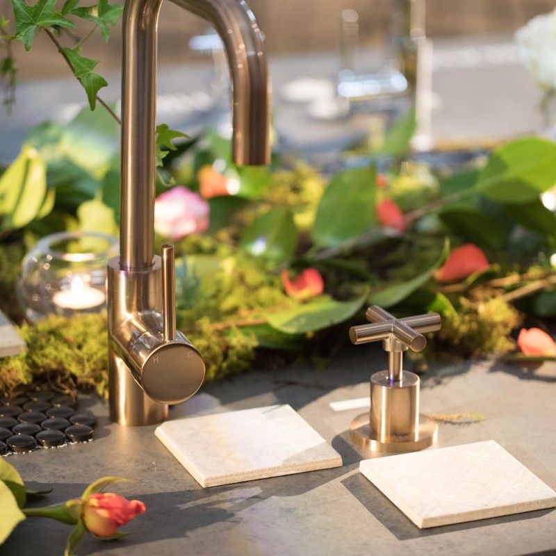 Meir Square Neck Single Lever Kitchen Mixer Tap Champagne MK02-CH LS1