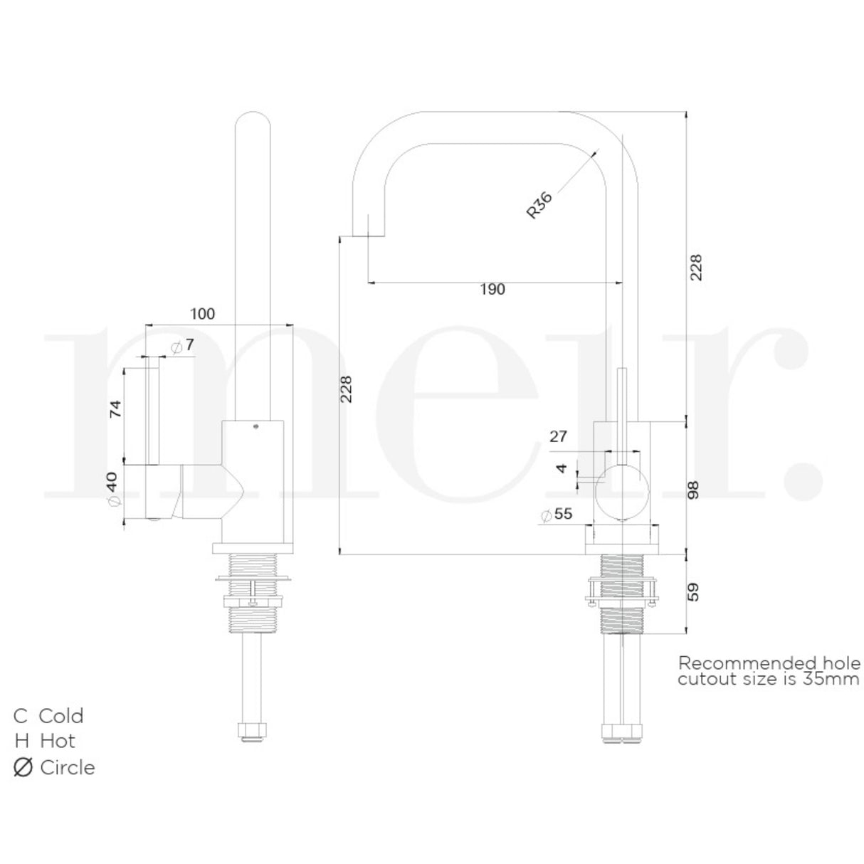 Meir Square Neck Single Lever Kitchen Mixer Tap Brushed Nickel MK02-PVDBN LD