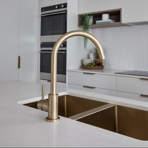 Meir Round Swan Neck Kitchen Mixer Tap Tiger Bronze MK03-PVDBB LS1