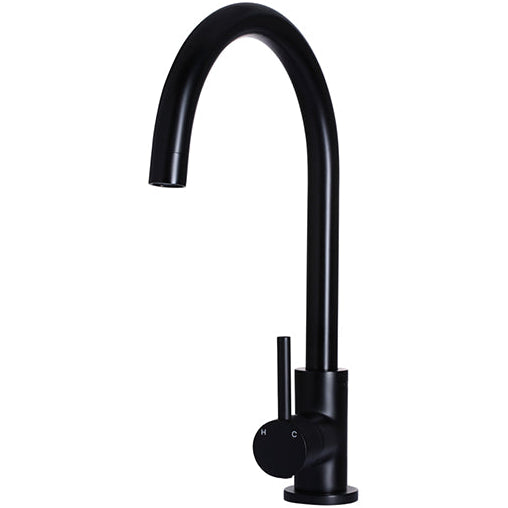 Meir Round Swan Neck Kitchen Mixer Tap Matt Black MK03_1