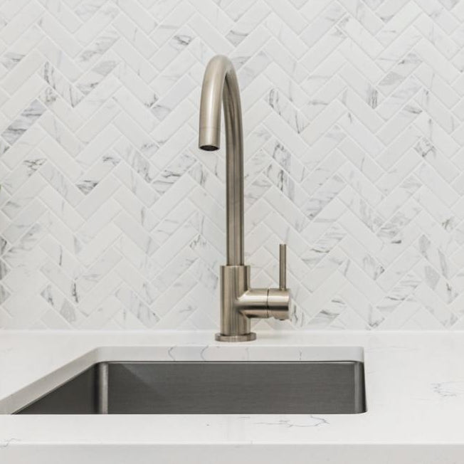 Meir Round Swan Neck Kitchen Mixer Tap Brushed Nickel MK03-PVDBN LS1