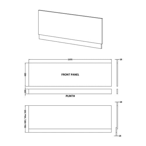 Nuie Standard MDF/MFC Front Bath Panel Satin Grey MOF277 LD