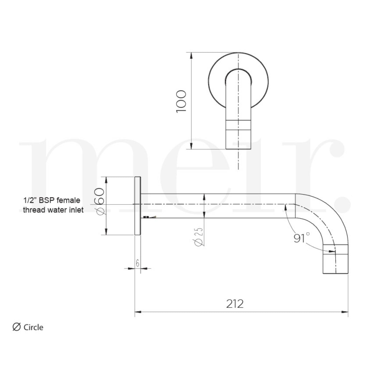 Meir Wall Mounted Bath Spout 200mm Chrome MS05-C LD