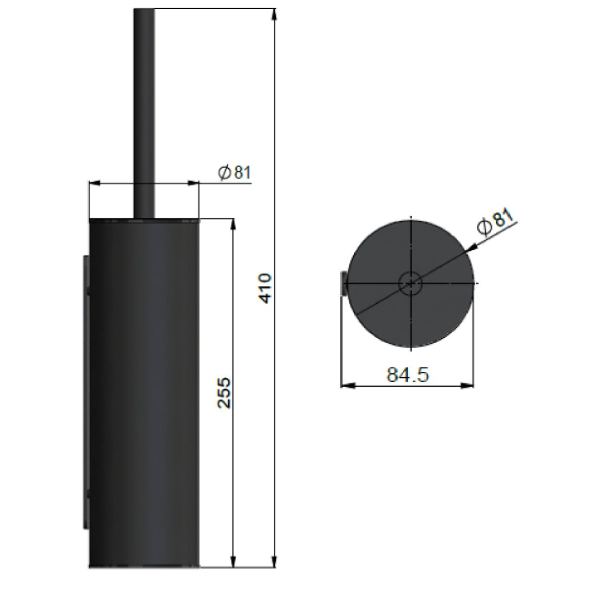 Meir Round Wall Mounted / Floor Standing Toilet Brush & Holder Matt Black MTO02-R LD