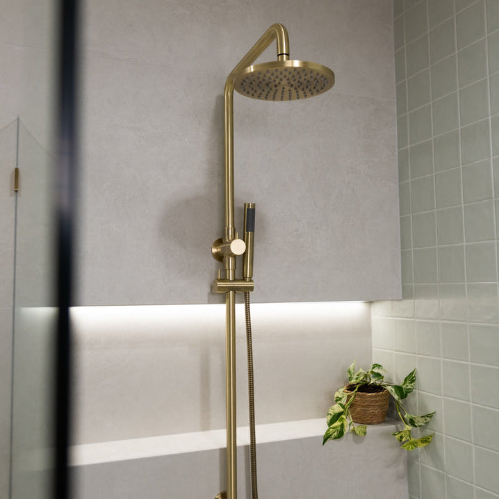 Meir 2 Outlet Round 200mm Rigid Riser Shower Kit With Diverter & Elbow Outlet Tiger Bronze MZ0704-R-PVDBB LS