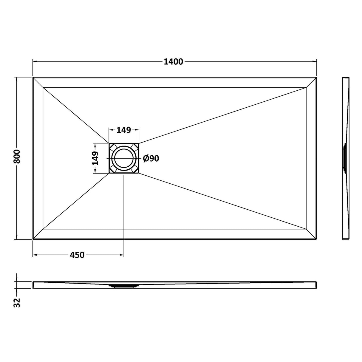 Nuie Slimline Rectangular Shower Tray White Slate NLT61033 LD