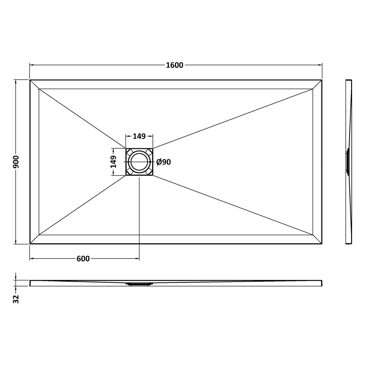 Nuie Slimline Rectangular Shower Tray White Slate NLT61054 LD