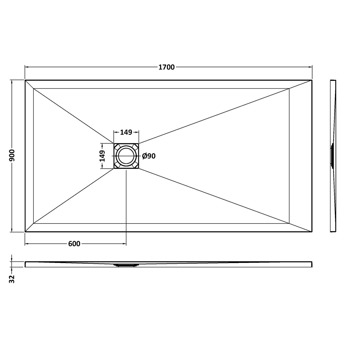 Nuie Slimline Rectangular Shower Tray White Slate NLT61064 LD