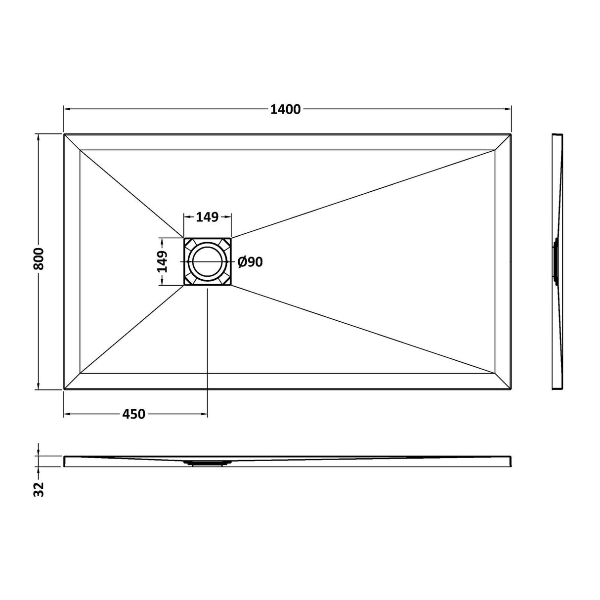 Nuie Slimline Rectangular Shower Tray Grey Slate NLT71033 LD