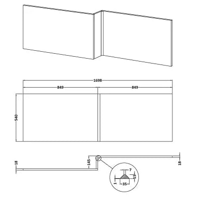 Nuie L-Shaped Shower Bath Front Panel MDF/MFC Soft Black NMP1435 LD