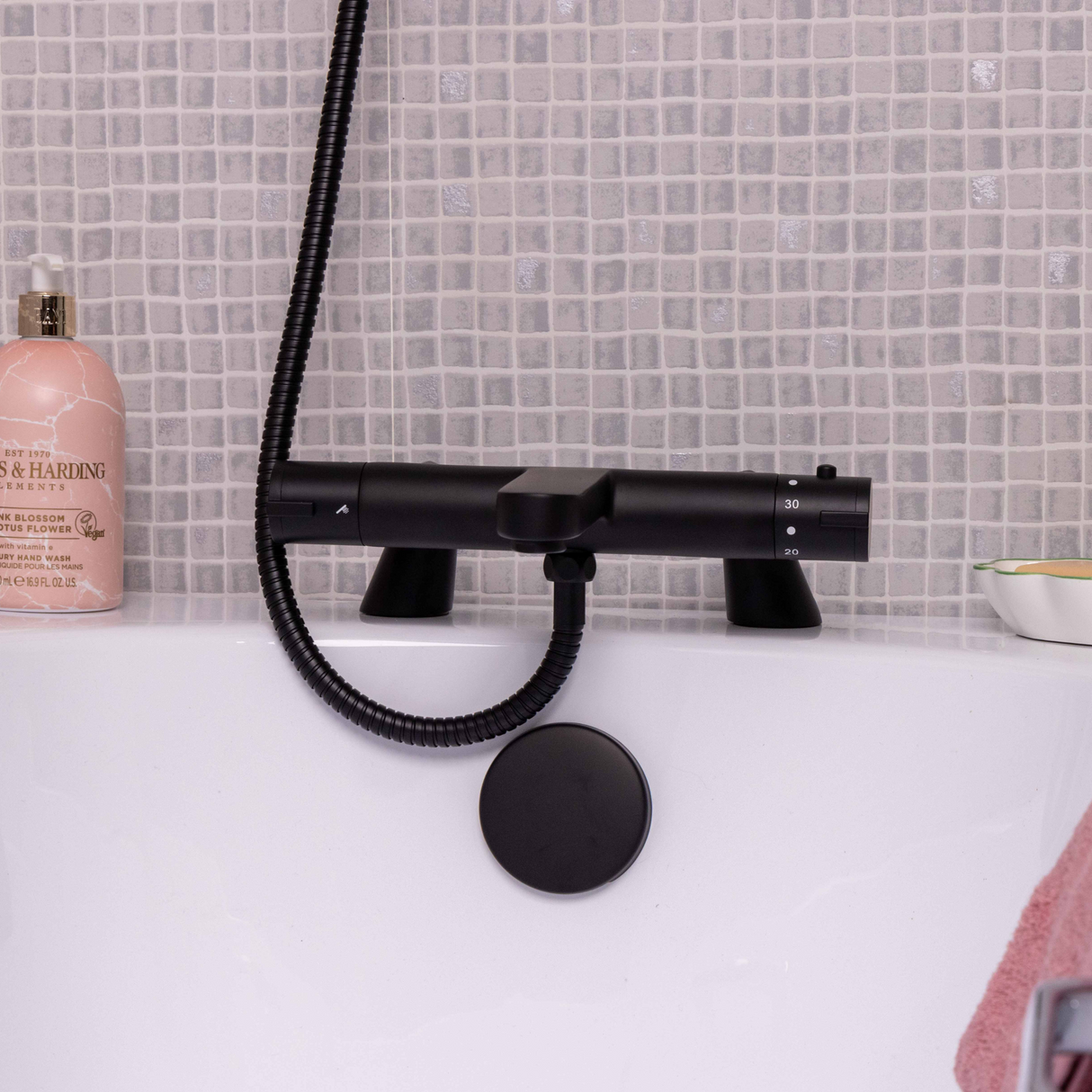 Ellsi Orhan Pillar Mounted Thermostatic Bath Shower Mixer Tap MATT BLACK ORH-07-MB LS