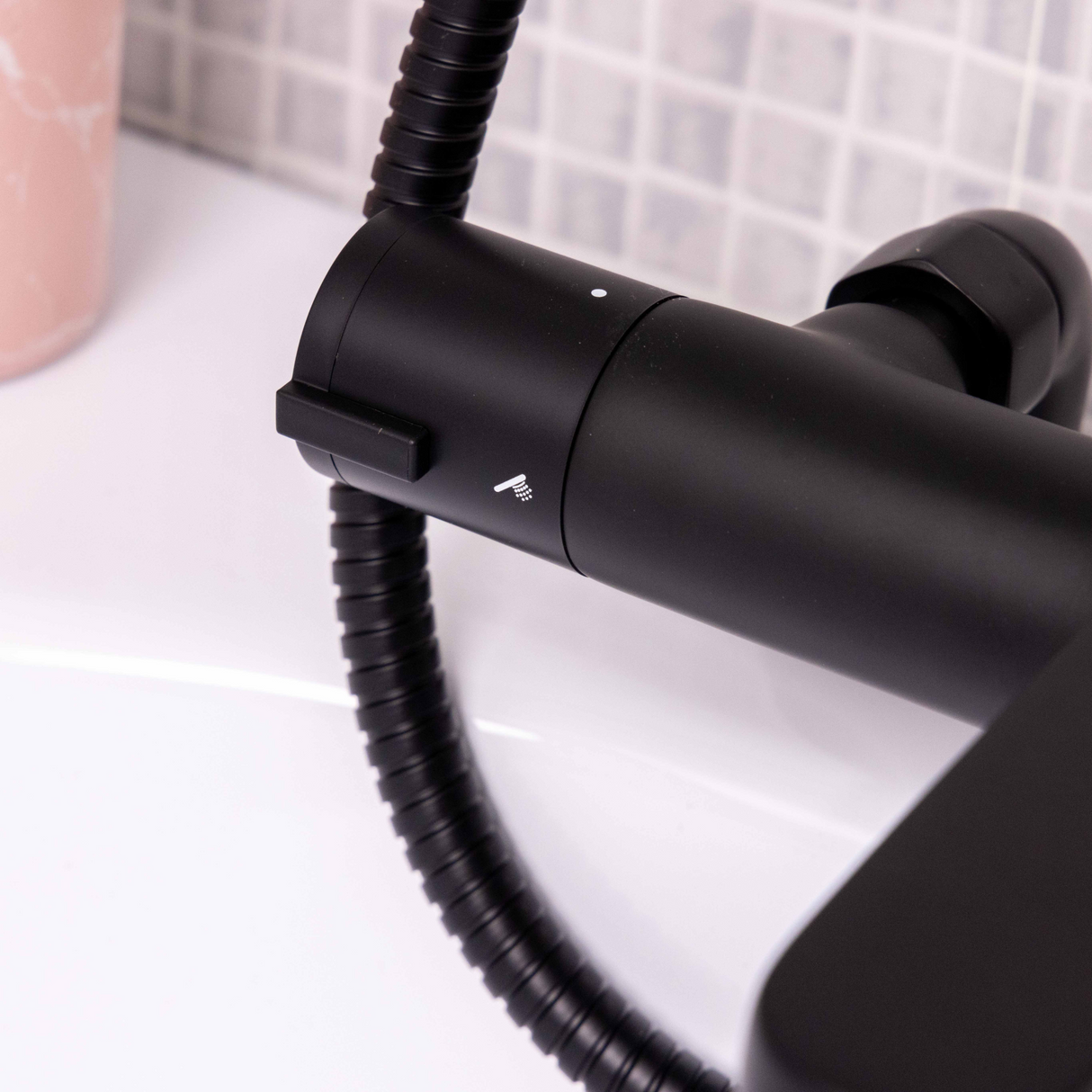 Ellsi Orhan Pillar Mounted Thermostatic Bath Shower Mixer Tap MATT BLACK ORH-07-MB LS3