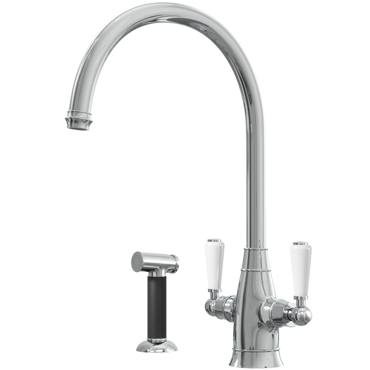 Ellsi Oswald Traditional Twin Lever Kitchen Mixer Tap With Pull-Out Rinser CHROME OSW-02-CH